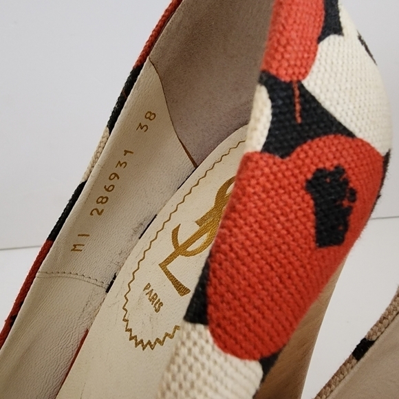 YSL Yves Saint Laurent Floral Canvas Platform Wedge Size 38 - Picture 8 of 13
